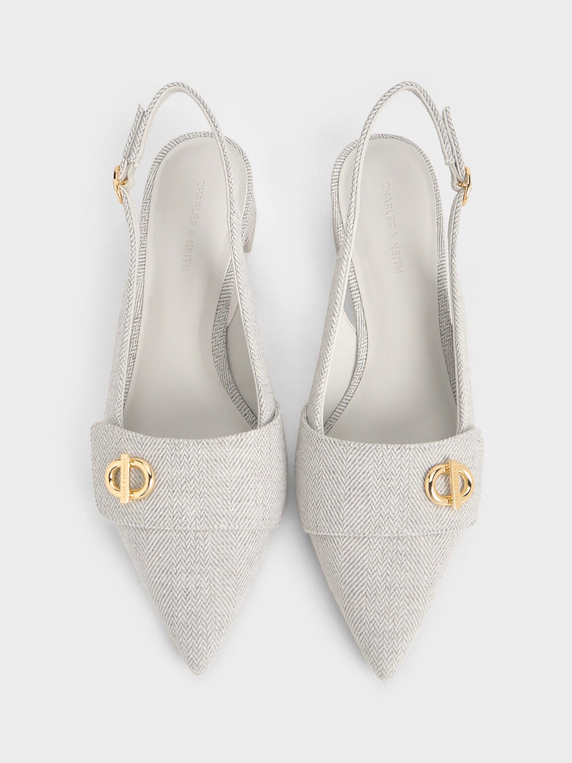 CHARLES & KEITH Popular / Marley Tweed Slingback Pumps - Light Grey