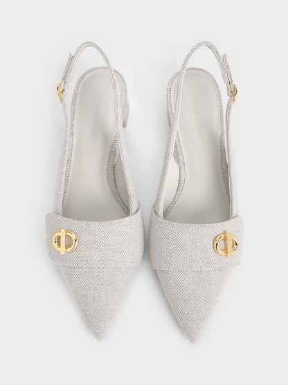 CHARLES & KEITH Popular / Marley Tweed Slingback Pumps - Light Grey