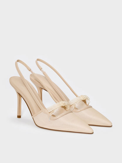 CHARLES & KEITH Recommended / Venetia Mesh Bow Pointed Slingback Pumps - Nude