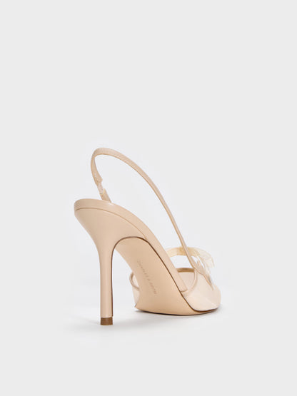 CHARLES & KEITH Recommended / Venetia Mesh Bow Pointed Slingback Pumps - Nude