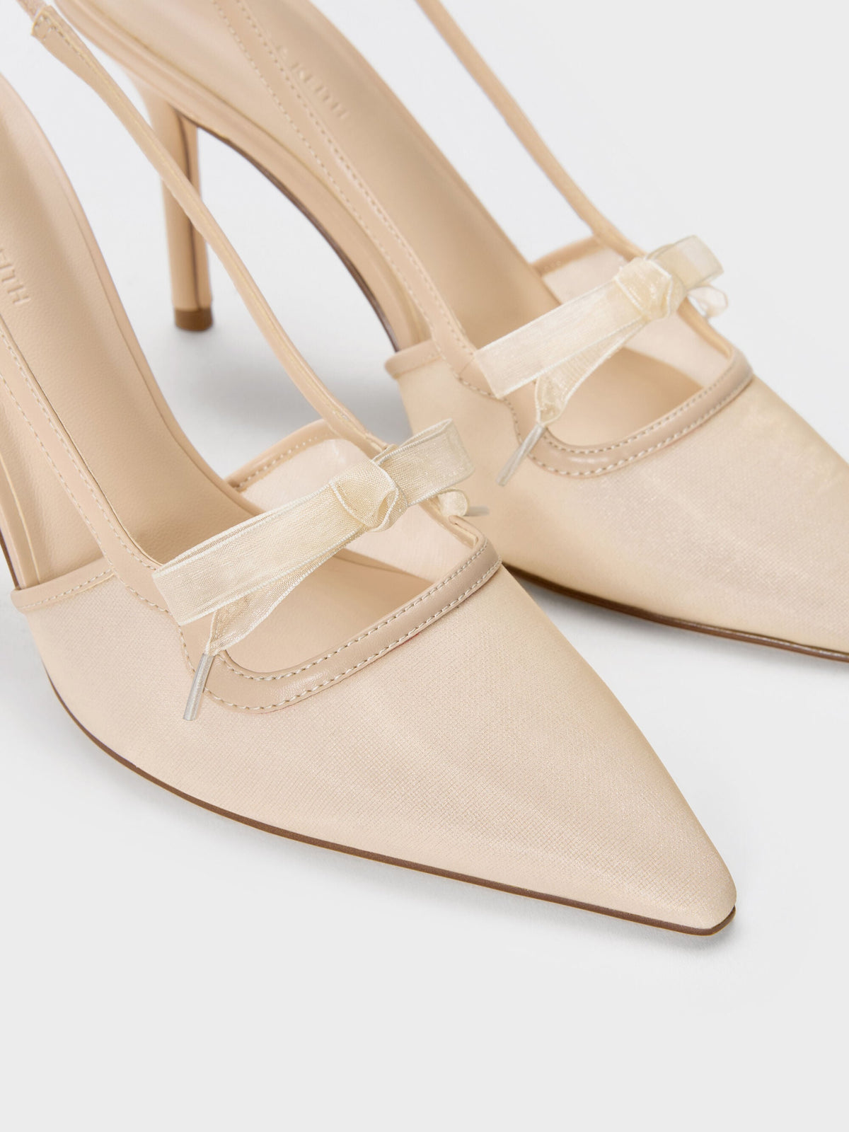 CHARLES & KEITH Recommended / Venetia Mesh Bow Pointed Slingback Pumps - Nude