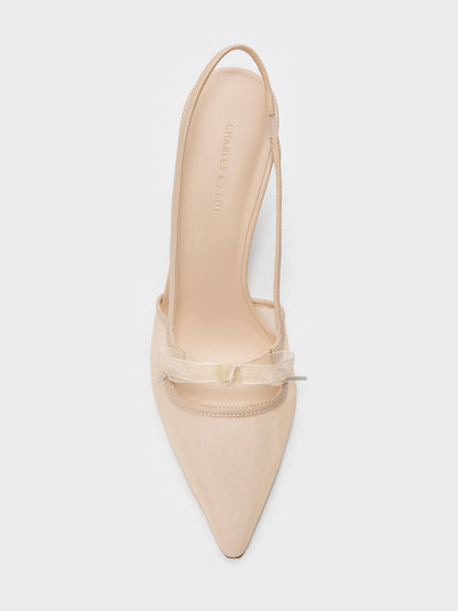 CHARLES & KEITH Recommended / Venetia Mesh Bow Pointed Slingback Pumps - Nude