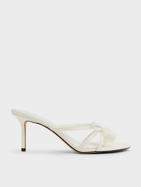 CHARLES & KEITH Signature / Bow Flower-Pearl Heeled Mules - White