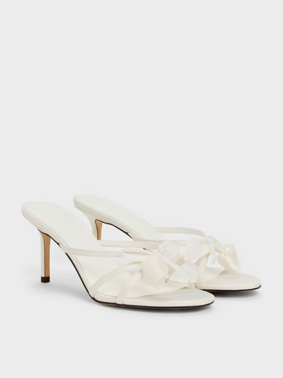 CHARLES & KEITH Signature / Bow Flower-Pearl Heeled Mules - White