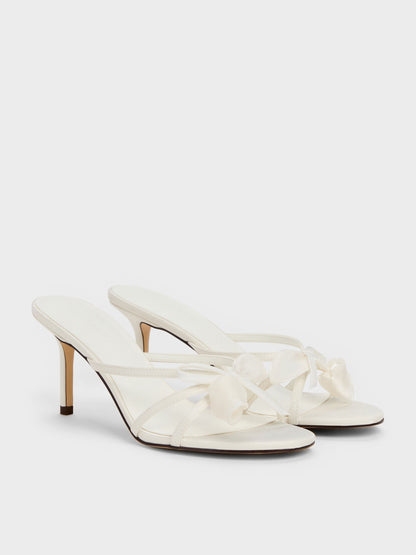 CHARLES & KEITH Signature / Bow Flower-Pearl Heeled Mules - White