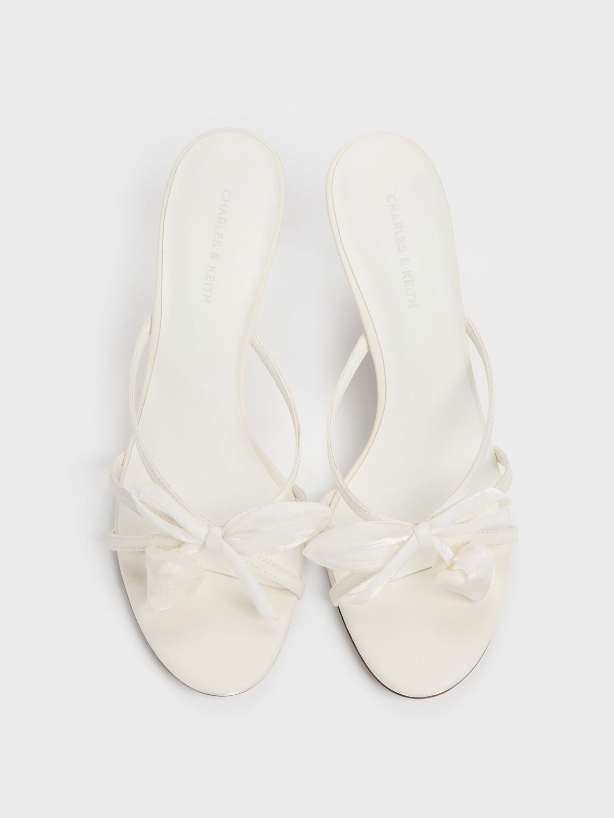 CHARLES & KEITH Signature / Bow Flower-Pearl Heeled Mules - White