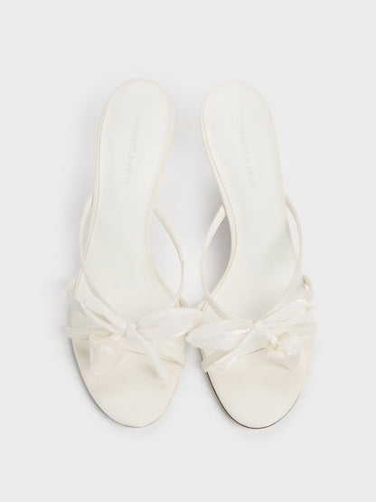 CHARLES & KEITH Signature / Bow Flower-Pearl Heeled Mules - White