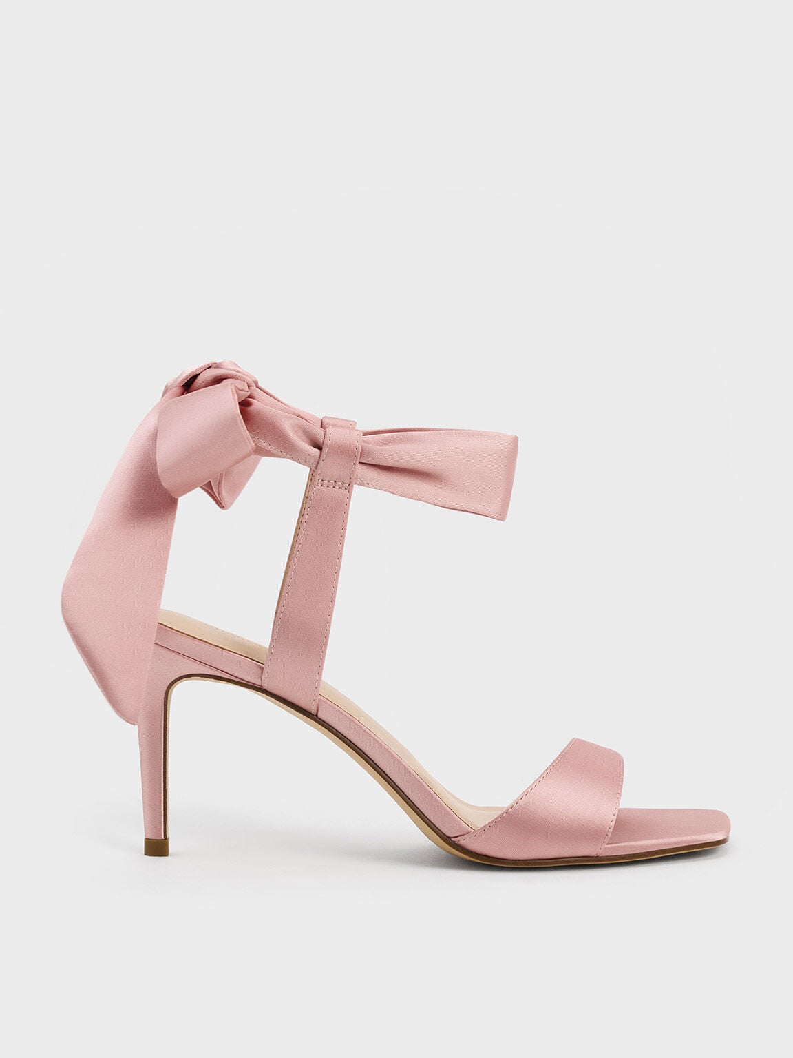 CHARLES & KEITH Essential / Eliana Satin Tie-Around Heeled Sandals - Pink