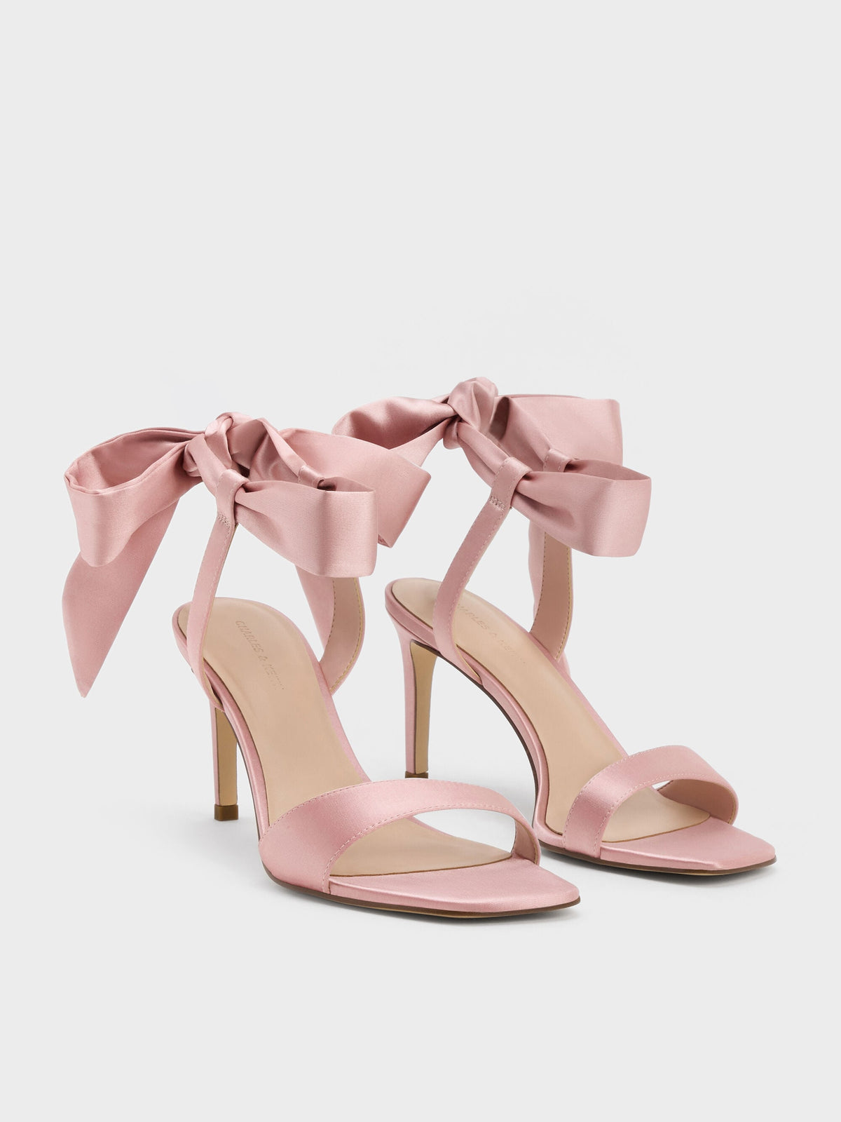 CHARLES & KEITH Essential / Eliana Satin Tie-Around Heeled Sandals - Pink