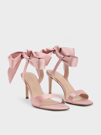 CHARLES & KEITH Essential / Eliana Satin Tie-Around Heeled Sandals - Pink