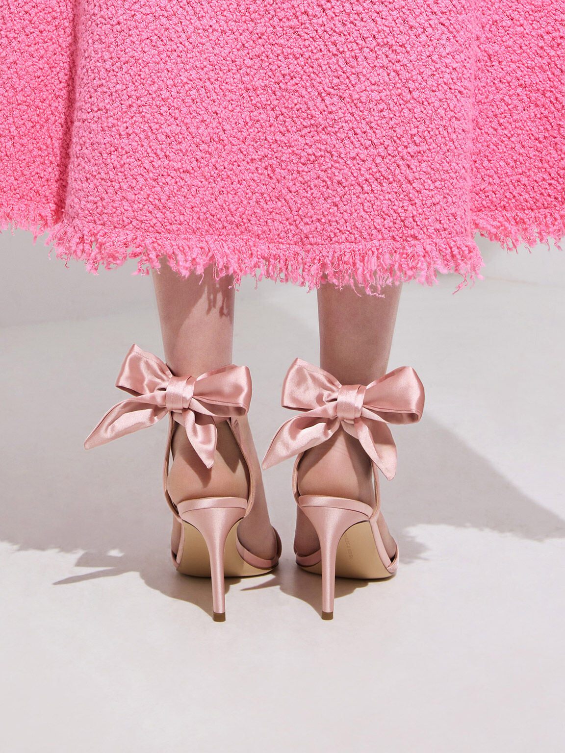 CHARLES & KEITH Essential / Eliana Satin Tie-Around Heeled Sandals - Pink