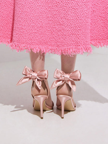CHARLES & KEITH Essential / Eliana Satin Tie-Around Heeled Sandals - Pink