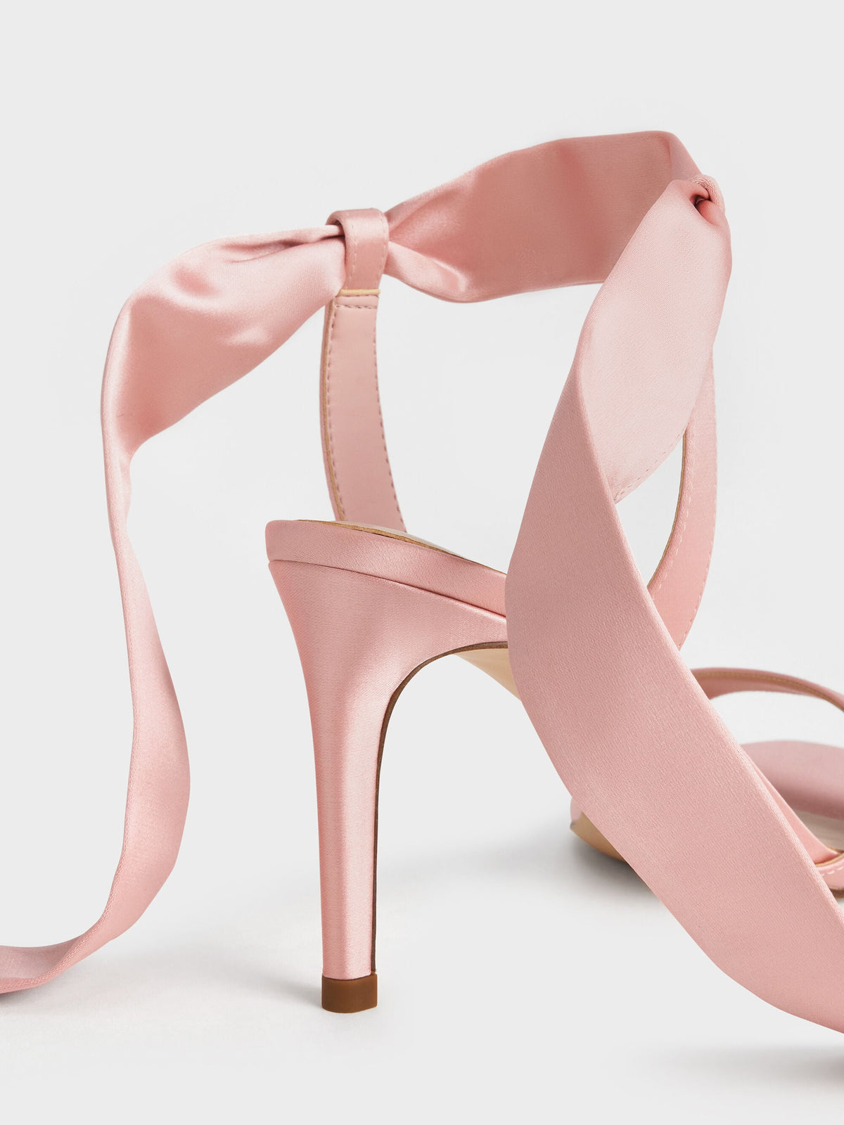 CHARLES & KEITH Essential / Eliana Satin Tie-Around Heeled Sandals - Pink