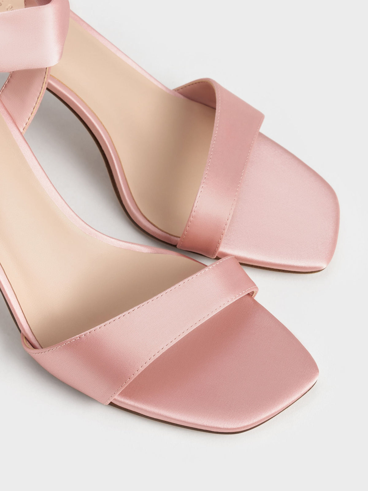 CHARLES & KEITH Essential / Eliana Satin Tie-Around Heeled Sandals - Pink