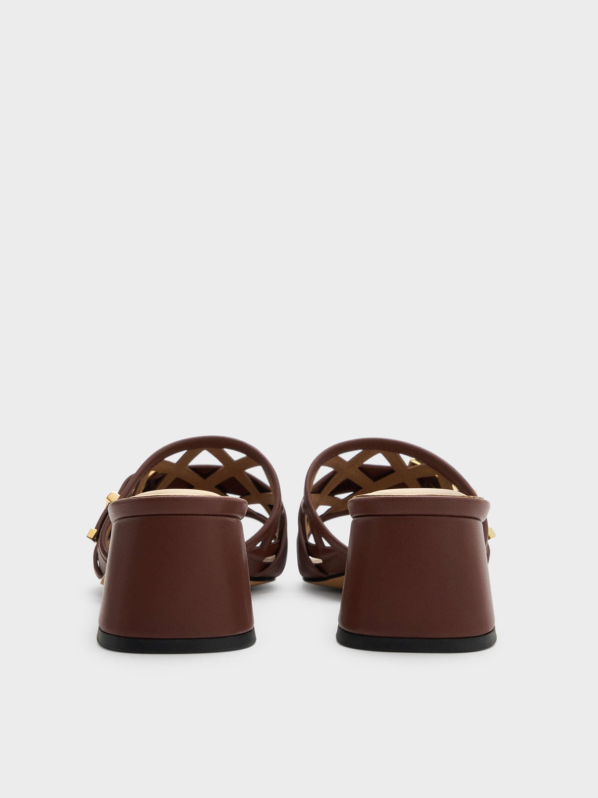 CHARLES & KEITH Popular / Whitney Leather Cut-Out Heeled Mules - Brown