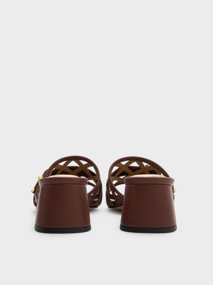 CHARLES & KEITH Popular / Whitney Leather Cut-Out Heeled Mules - Brown