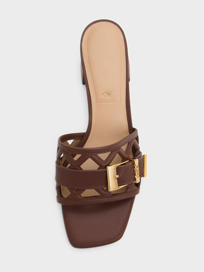 CHARLES & KEITH Popular / Whitney Leather Cut-Out Heeled Mules - Brown