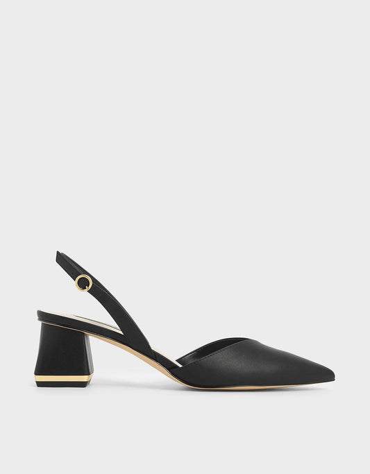 CHARLES & KEITH Essential / Katarina Metallic-Heel Slingback Pumps - Black