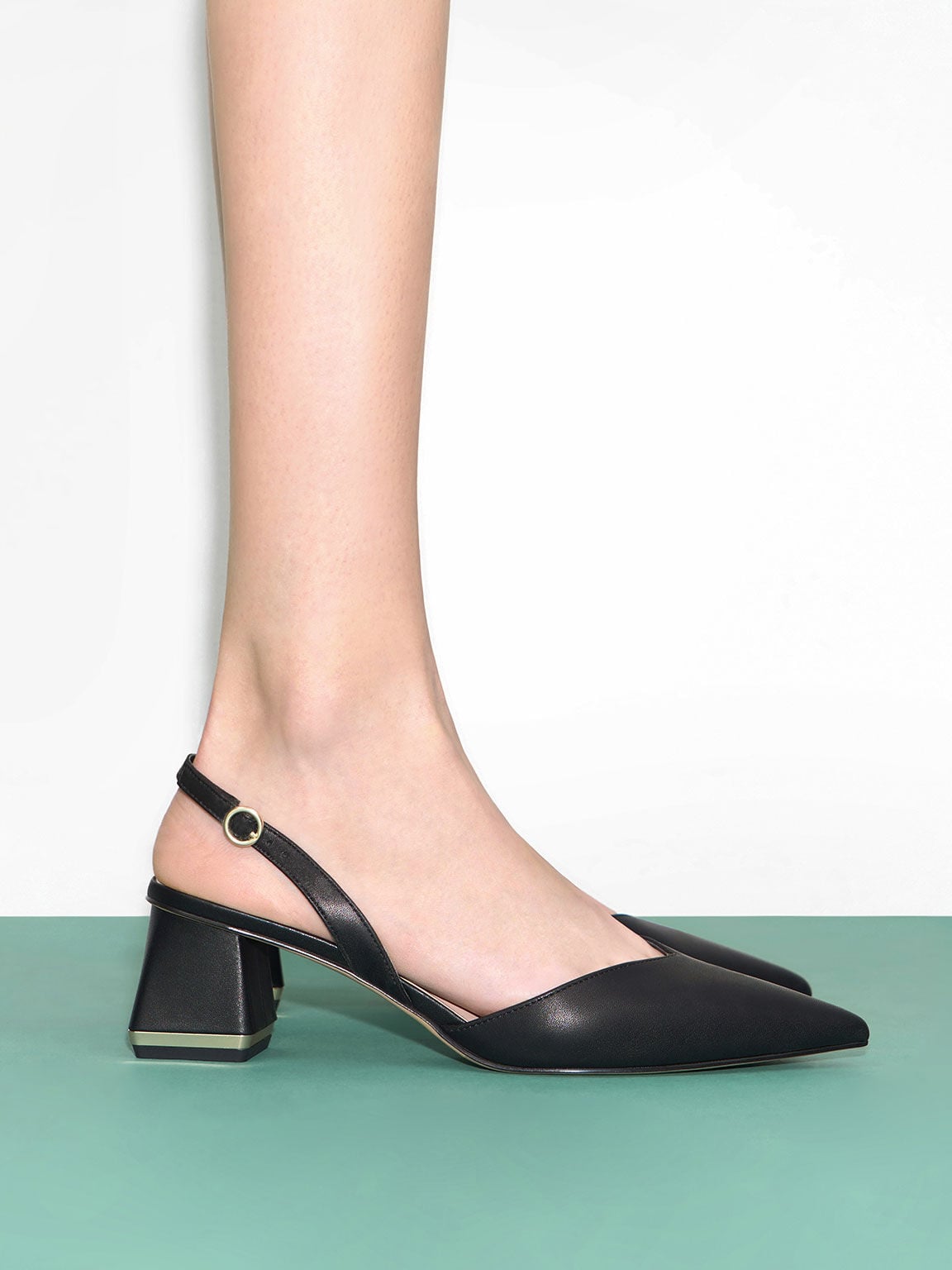 CHARLES & KEITH Essential / Katarina Metallic-Heel Slingback Pumps - Black