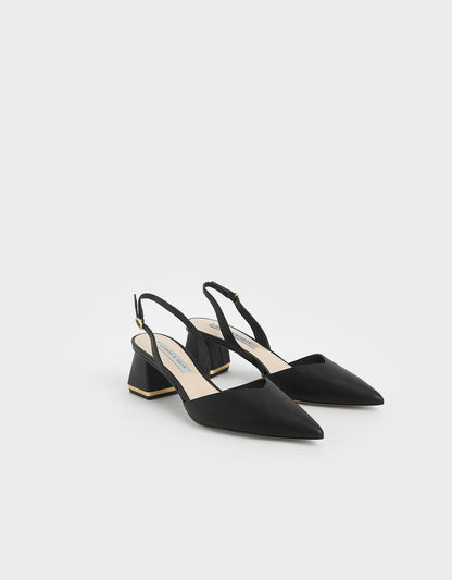 CHARLES & KEITH Essential / Katarina Metallic-Heel Slingback Pumps - Black