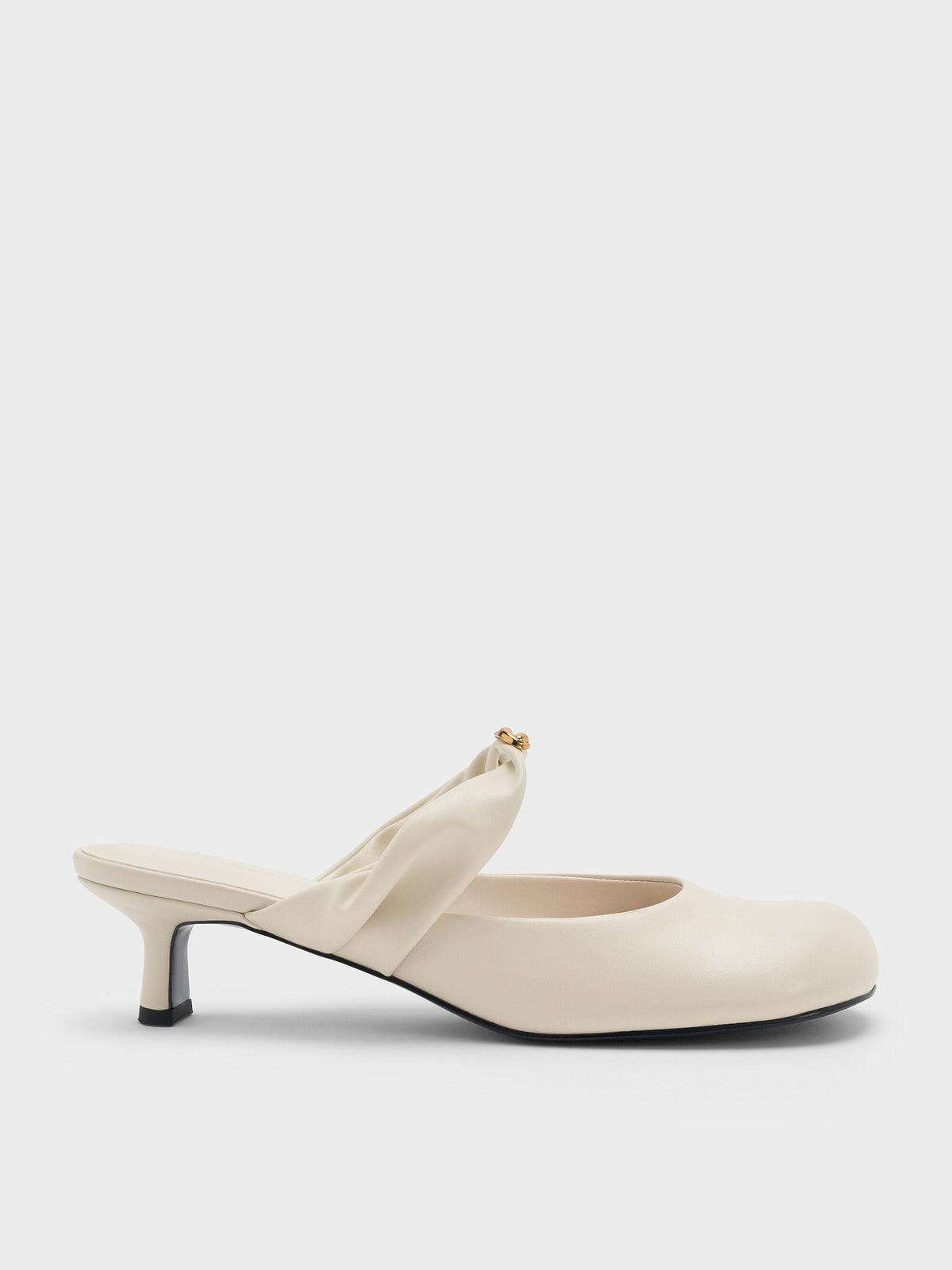 CHARLES & KEITH Deals / Metallic-Accent Twisted-Strap Heeled Mules - Chalk