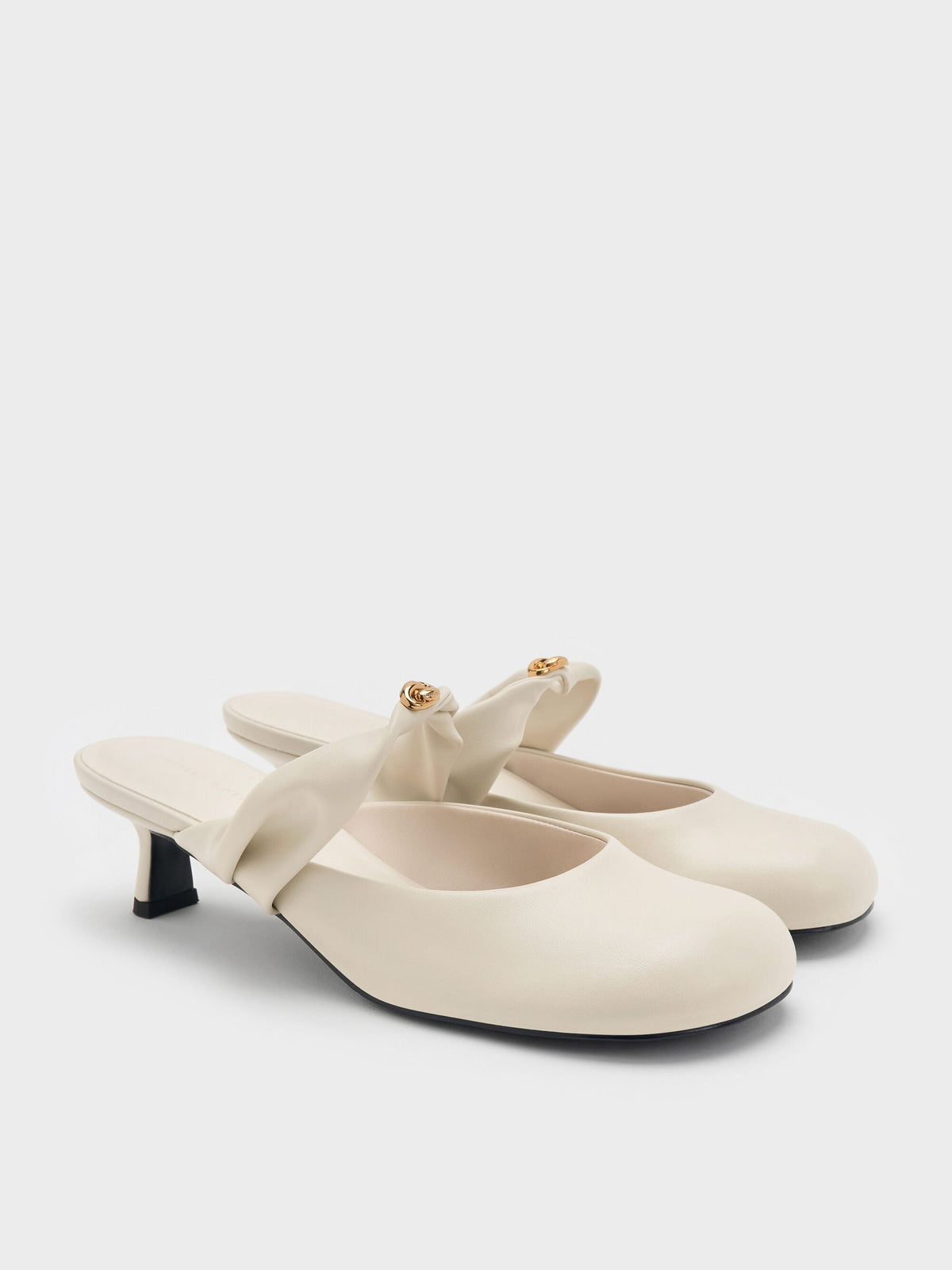 CHARLES & KEITH Deals / Metallic-Accent Twisted-Strap Heeled Mules - Chalk