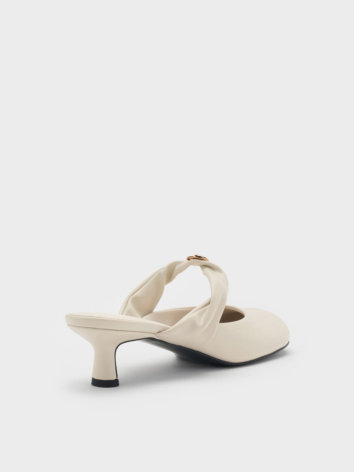 CHARLES & KEITH Deals / Metallic-Accent Twisted-Strap Heeled Mules - Chalk