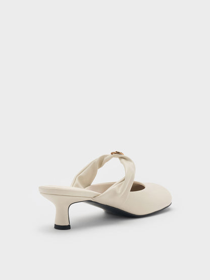 CHARLES & KEITH Deals / Metallic-Accent Twisted-Strap Heeled Mules - Chalk