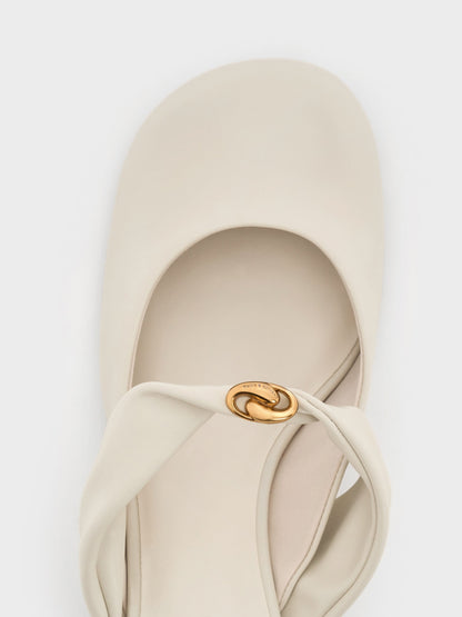 CHARLES & KEITH Deals / Metallic-Accent Twisted-Strap Heeled Mules - Chalk