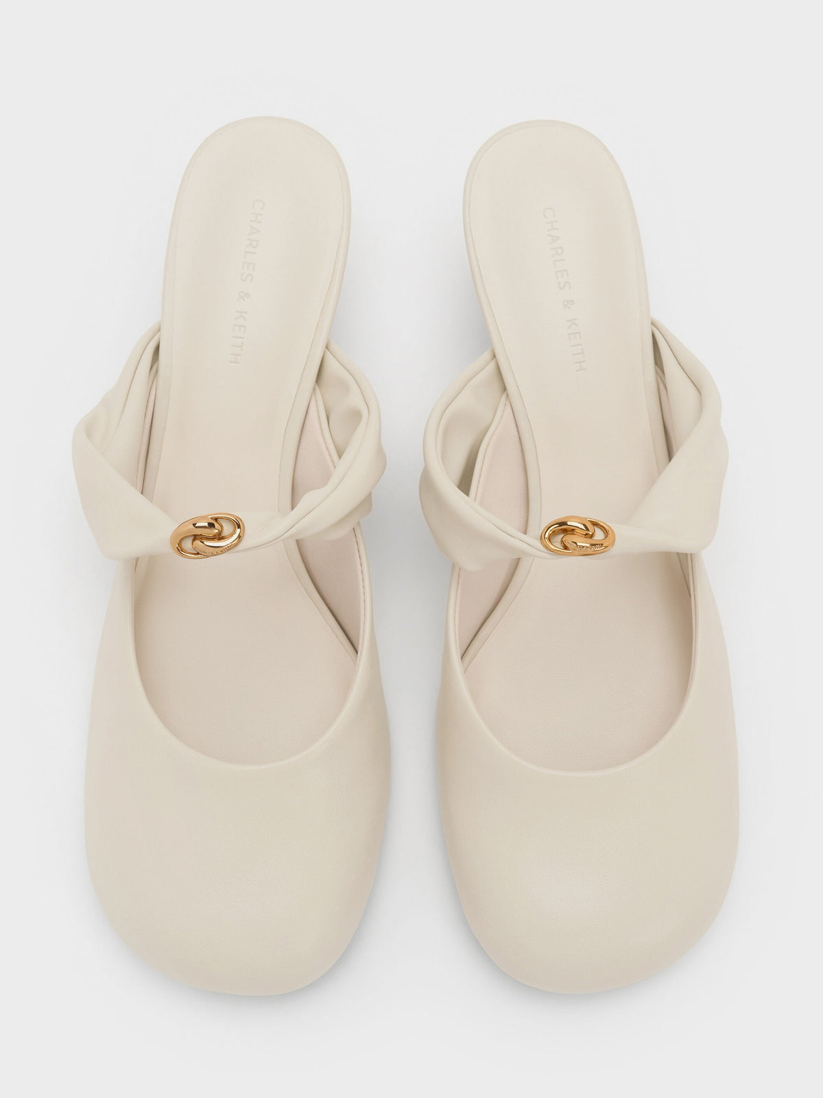 CHARLES & KEITH Deals / Metallic-Accent Twisted-Strap Heeled Mules - Chalk
