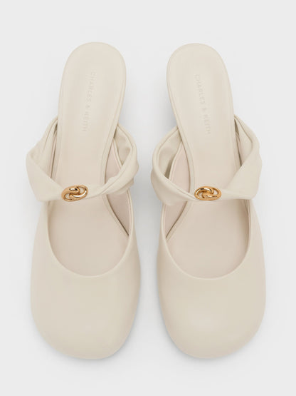 CHARLES & KEITH Deals / Metallic-Accent Twisted-Strap Heeled Mules - Chalk