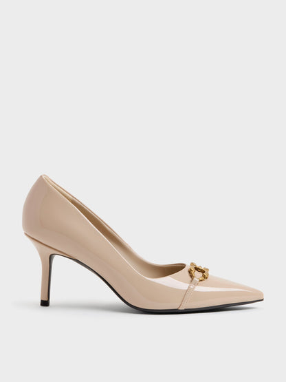 CHARLES & KEITH Premium / Patent Metallic-Buckle Pointed Pumps - Nude
