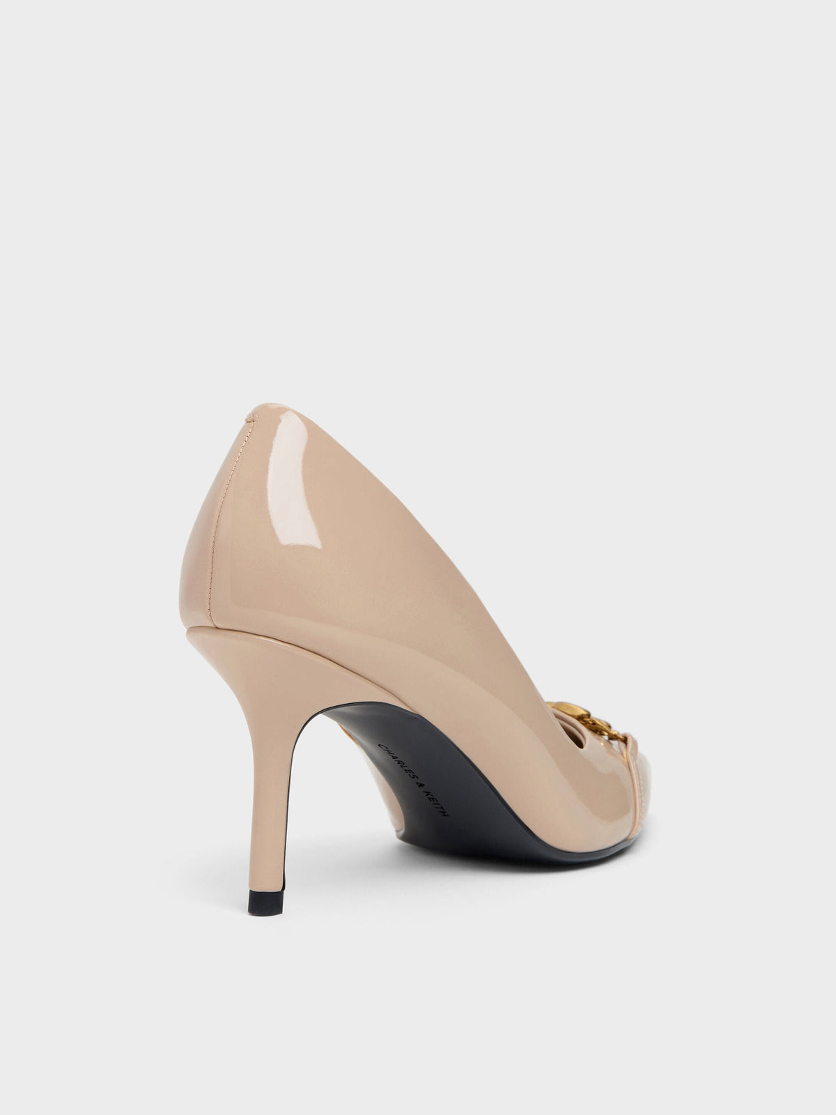 CHARLES & KEITH Premium / Patent Metallic-Buckle Pointed Pumps - Nude