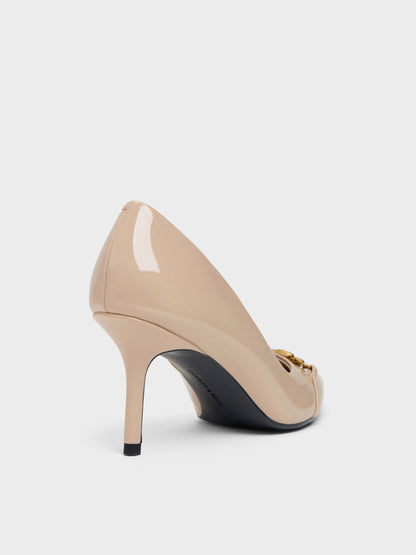 CHARLES & KEITH Premium / Patent Metallic-Buckle Pointed Pumps - Nude