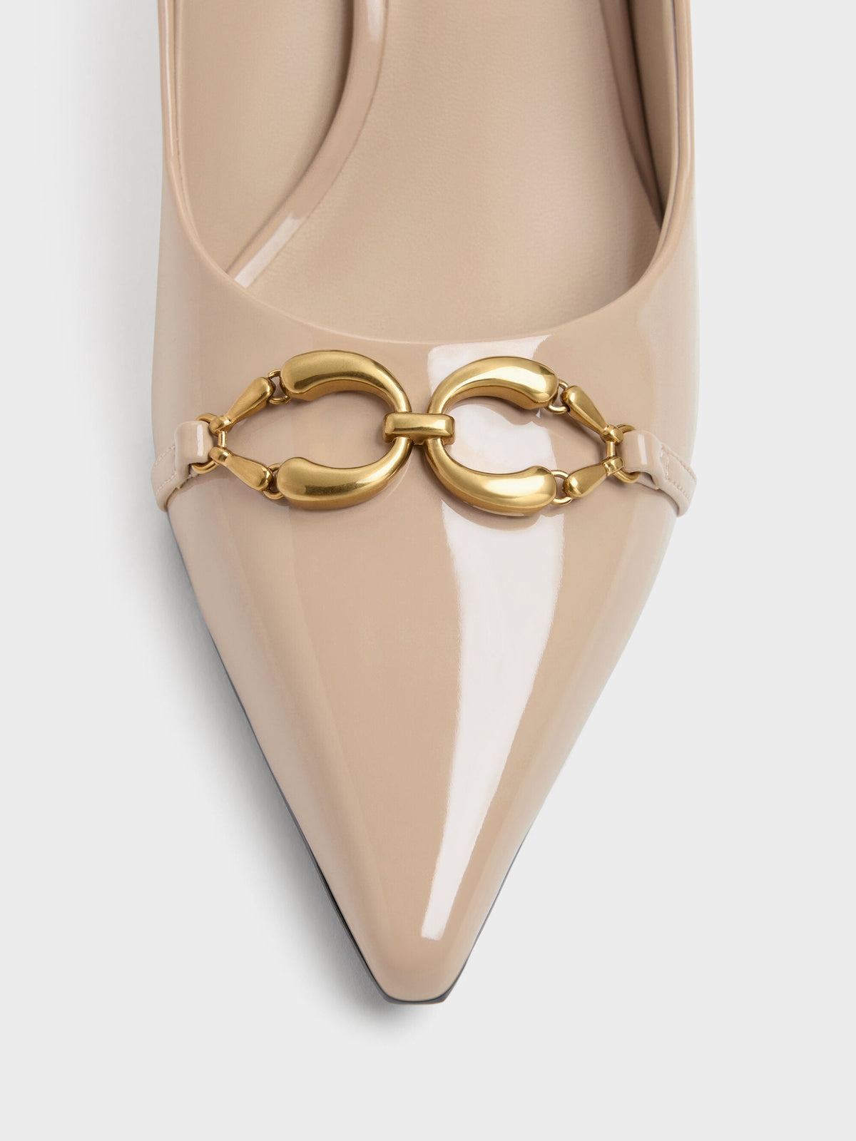 CHARLES & KEITH Premium / Patent Metallic-Buckle Pointed Pumps - Nude