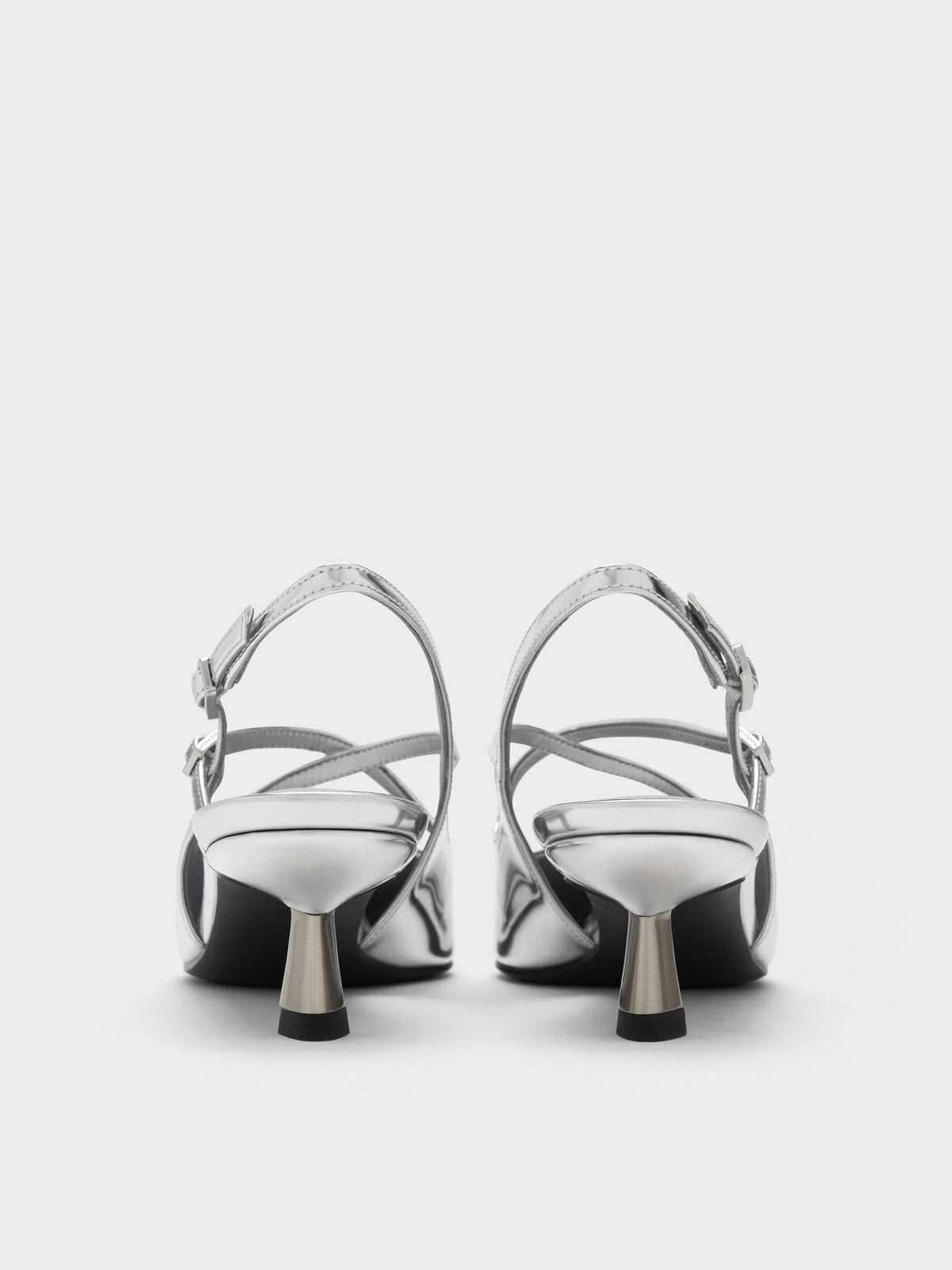 CHARLES & KEITH Value / Pauline Metallic Crossover Kitten Heels - Silver