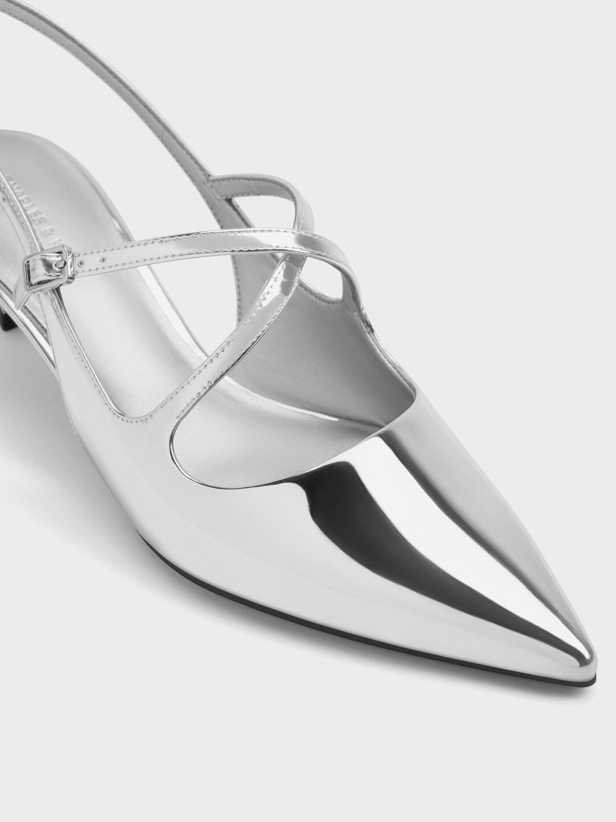 CHARLES & KEITH Value / Pauline Metallic Crossover Kitten Heels - Silver