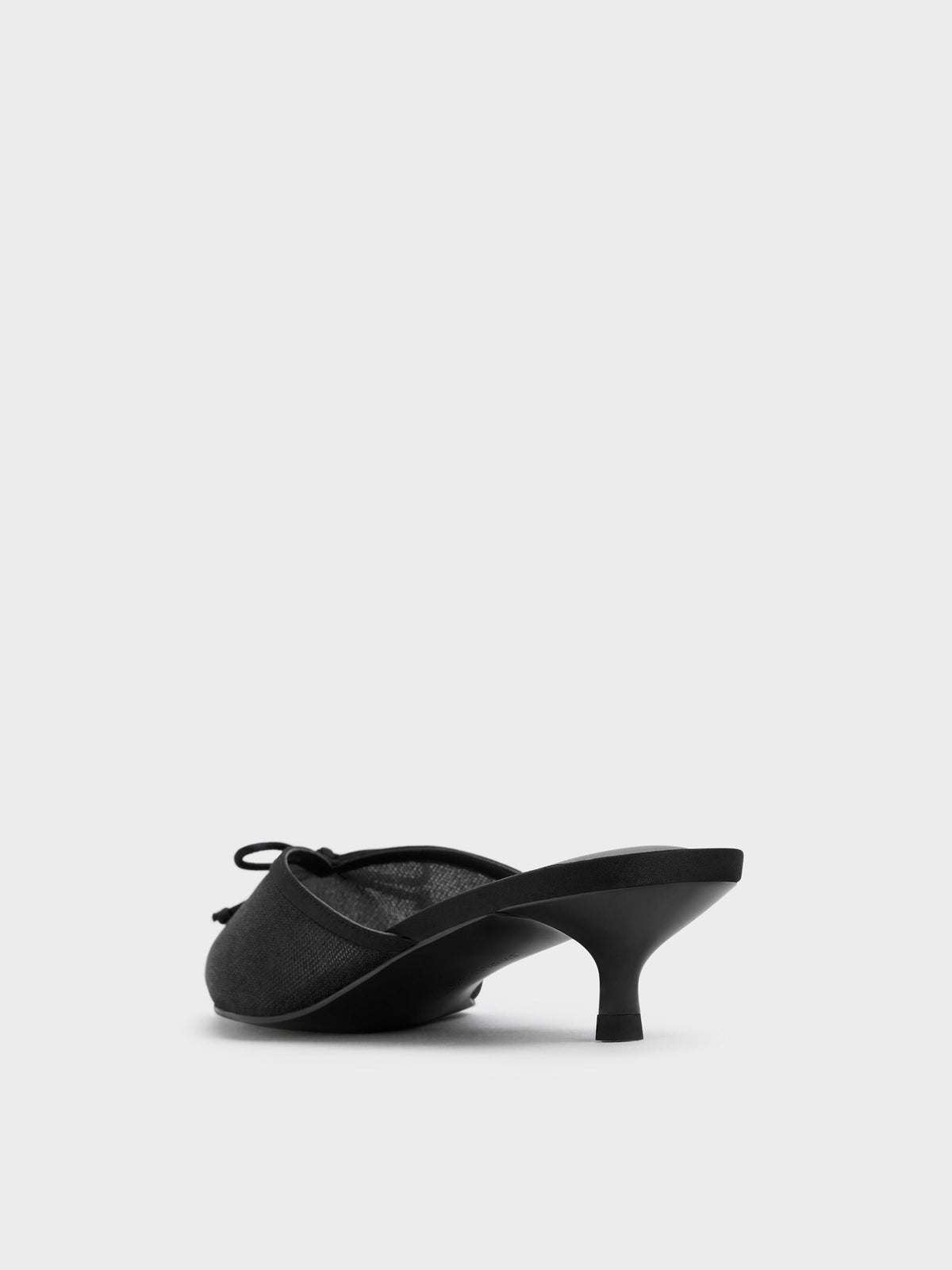 CHARLES & KEITH Value / Glittered Mesh Bow Kitten Heels - Black Textured