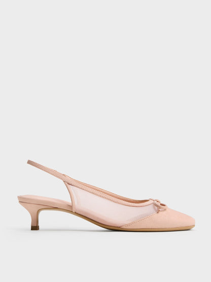 CHARLES & KEITH Great Value / Mulligan Mesh Bow Slingback Pumps - Blush