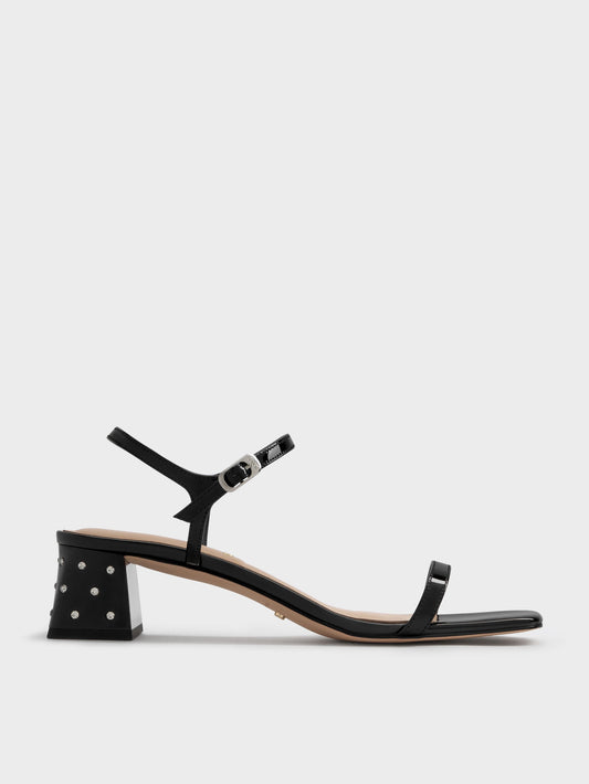 CHARLES & KEITH New / Emmaline Patent Leather Crystal Sandals - Black Patent