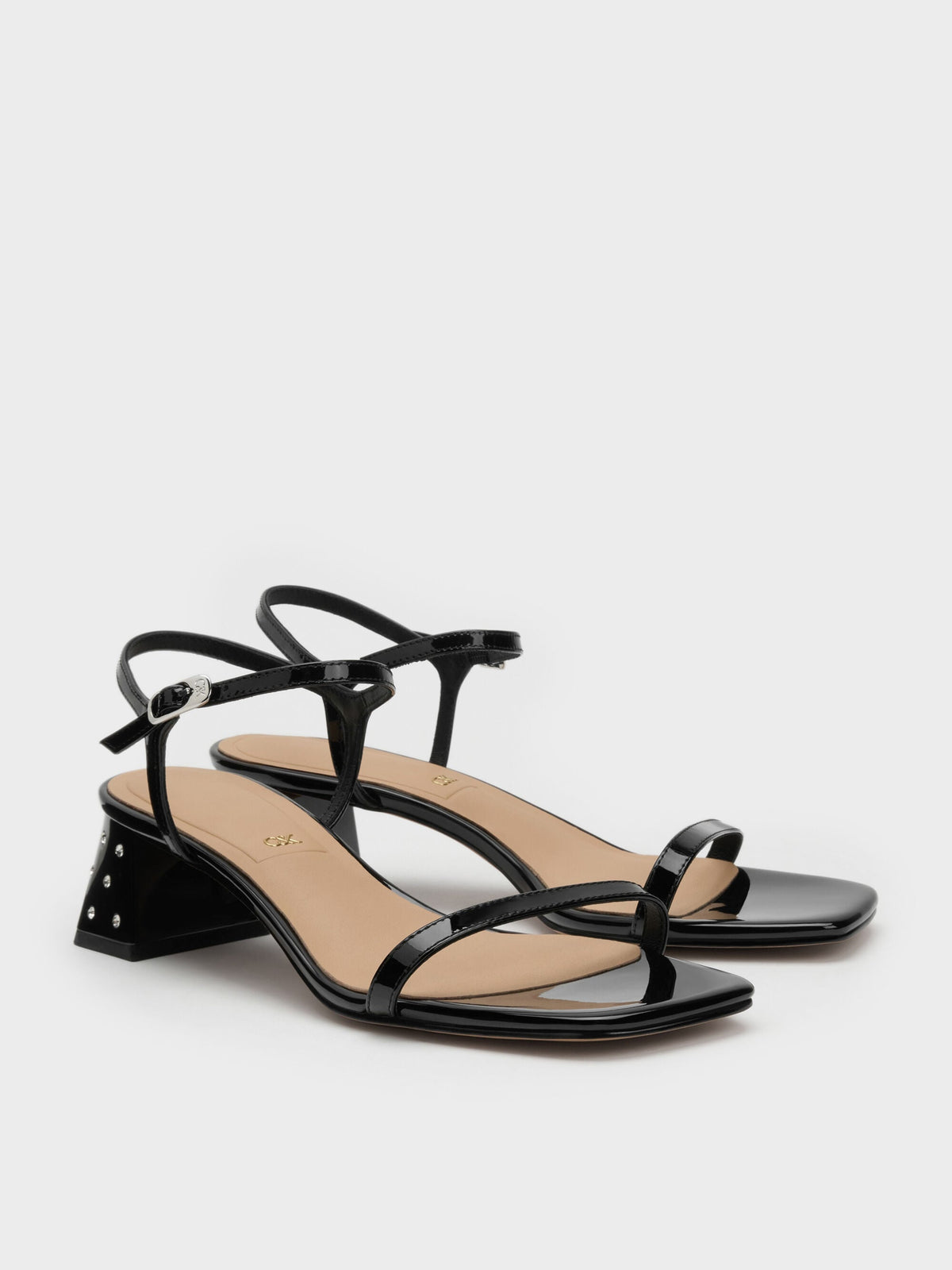 CHARLES & KEITH New / Emmaline Patent Leather Crystal Sandals - Black Patent