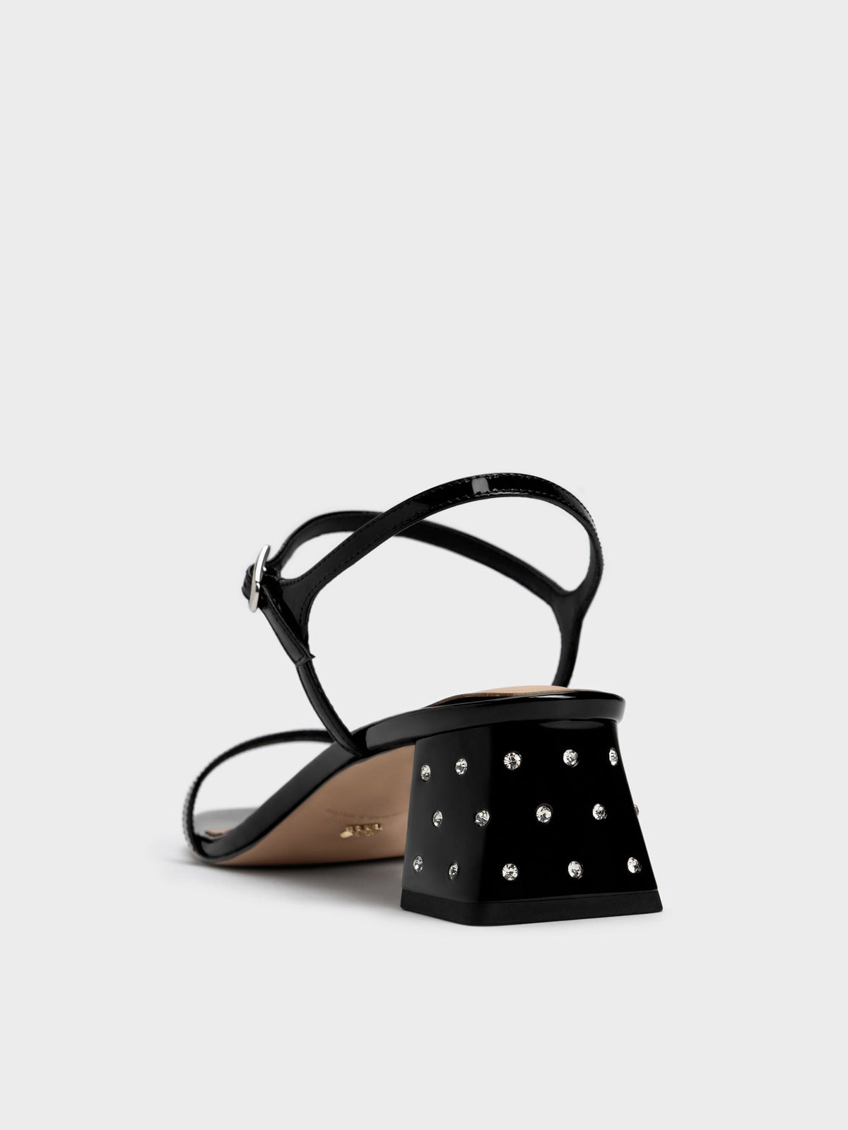 CHARLES & KEITH New / Emmaline Patent Leather Crystal Sandals - Black Patent