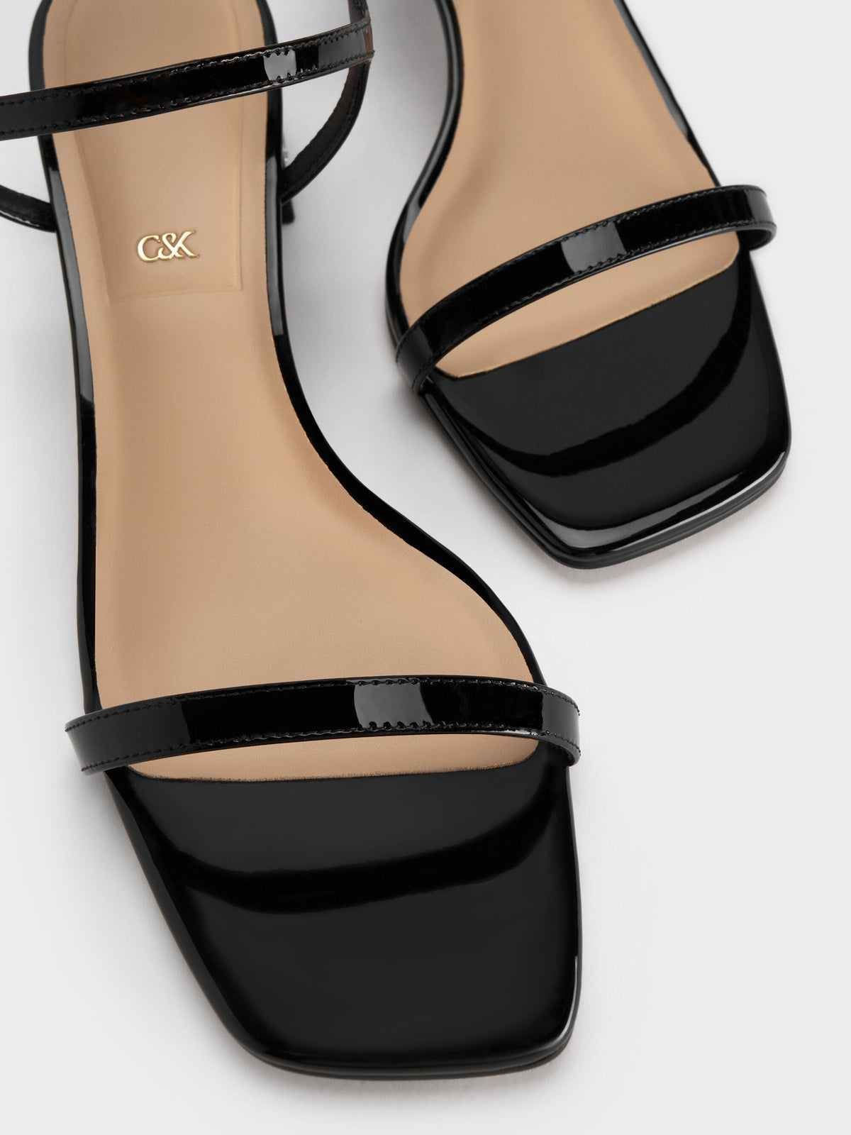 CHARLES & KEITH New / Emmaline Patent Leather Crystal Sandals - Black Patent