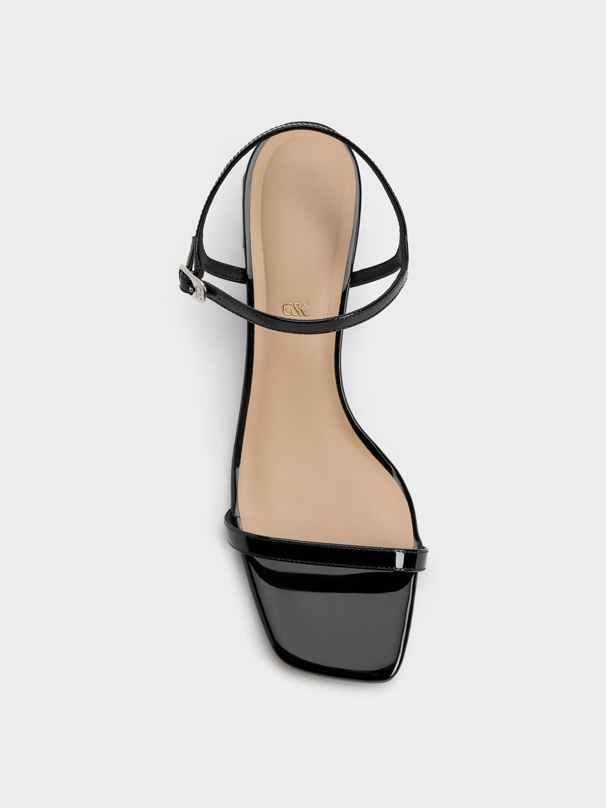 CHARLES & KEITH New / Emmaline Patent Leather Crystal Sandals - Black Patent