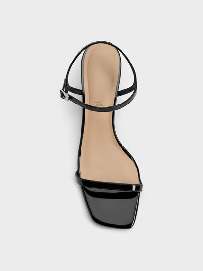 CHARLES & KEITH New / Emmaline Patent Leather Crystal Sandals - Black Patent