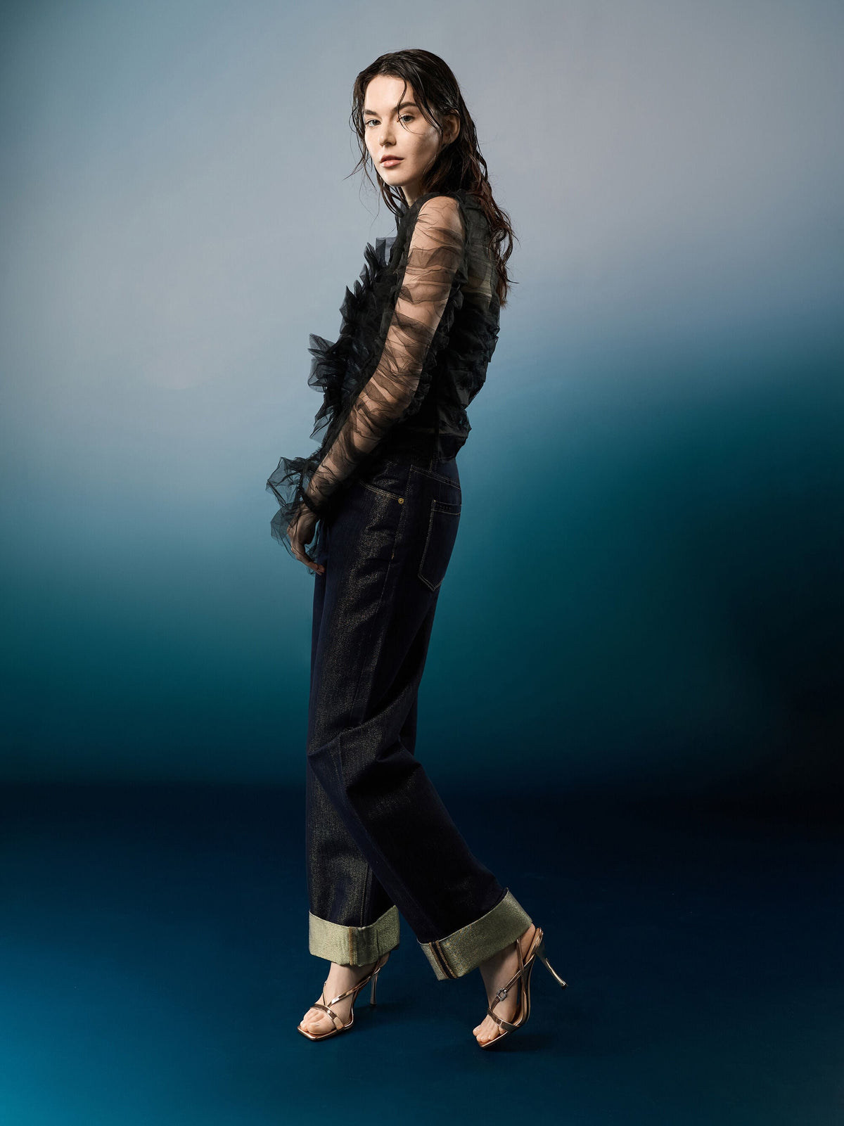 CHARLES & KEITH Best Price / Metallic Leather Crystal-Buckle Ankle-Strap Heels - Bronze
