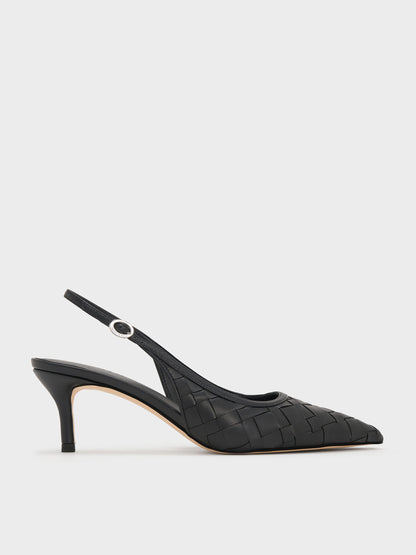 CHARLES & KEITH Discount / Ivette Woven Pointed Slingback Pumps - Black