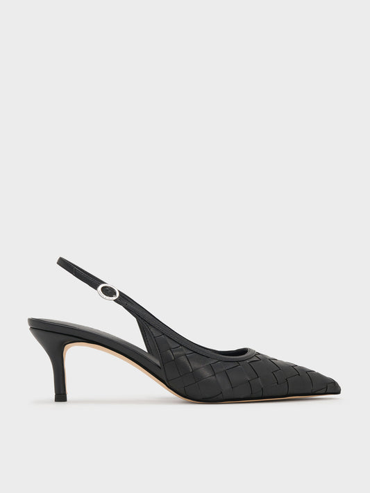 CHARLES & KEITH Discount / Ivette Woven Pointed Slingback Pumps - Black
