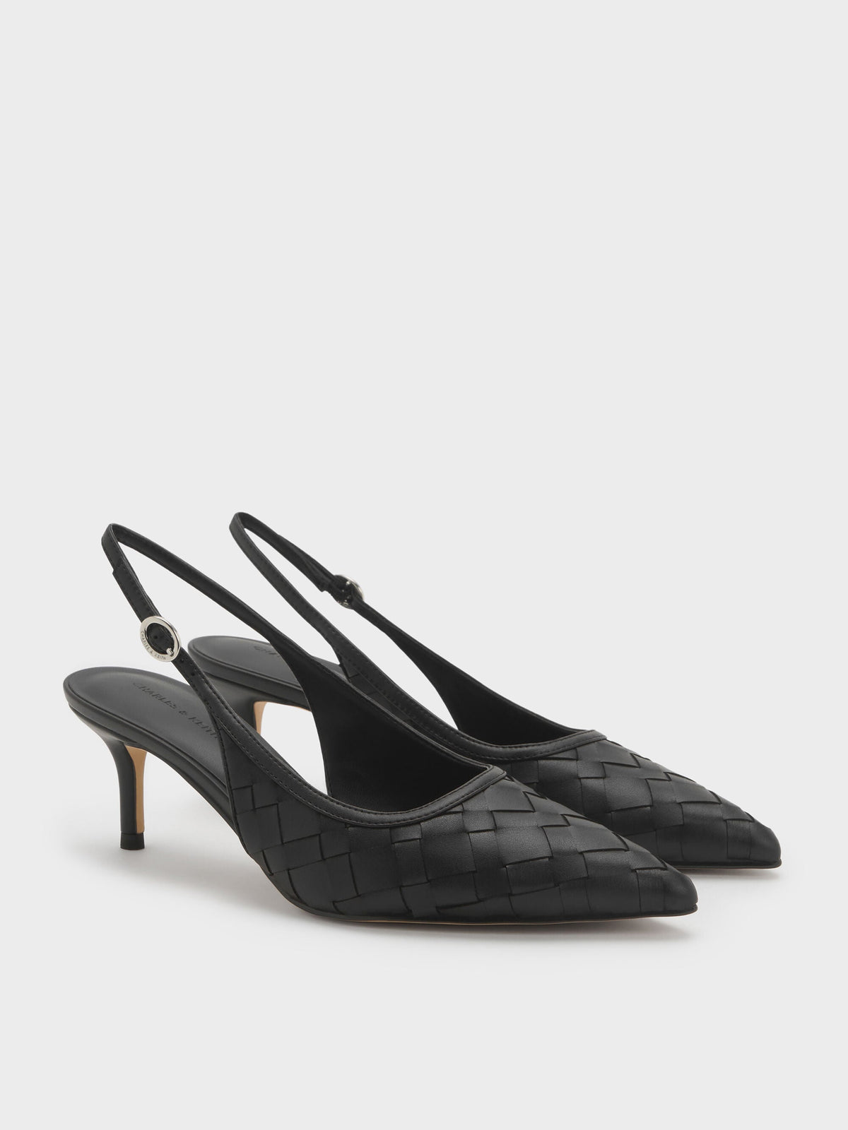 CHARLES & KEITH Discount / Ivette Woven Pointed Slingback Pumps - Black