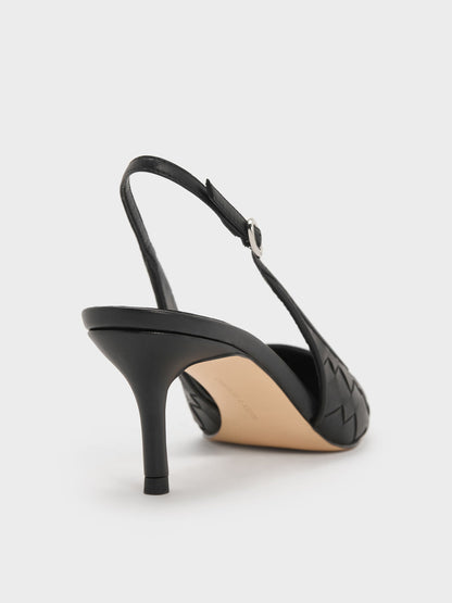CHARLES & KEITH Discount / Ivette Woven Pointed Slingback Pumps - Black